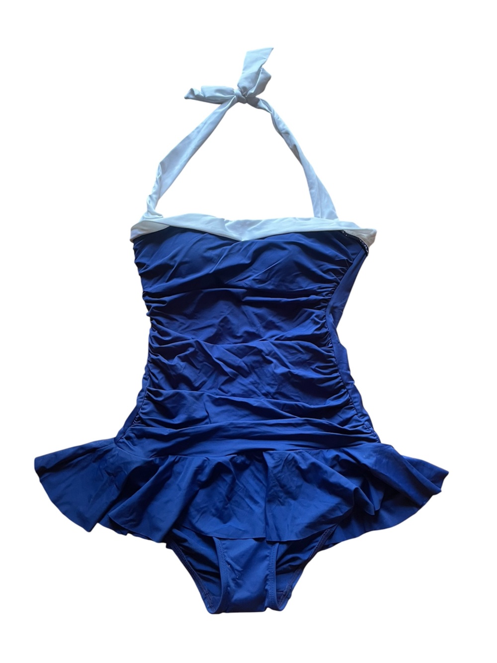 NWT Lauren Ralph Lauren Blue Slimming One Piece Swim Ruffle Skirt Small (6)